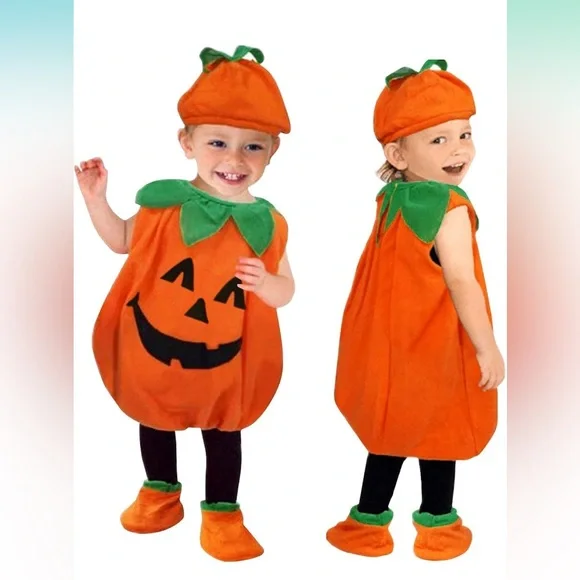 Cute Pumpkin Kids Unisex Halloween Costume - Fits 3-7 - Picture 2 of 2